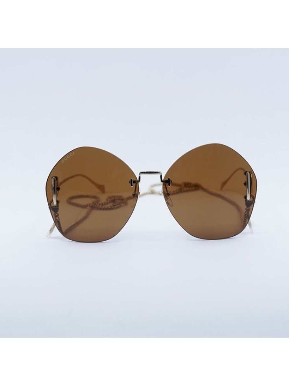 Gucci GG1203S 003 Sunglasses Gold Round Frame, Brown with Gold Chain Lenses - Picture 2 of 11